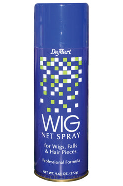 A can of De Mert Wig Net Spray designed for wigs, falls, and hair pieces.